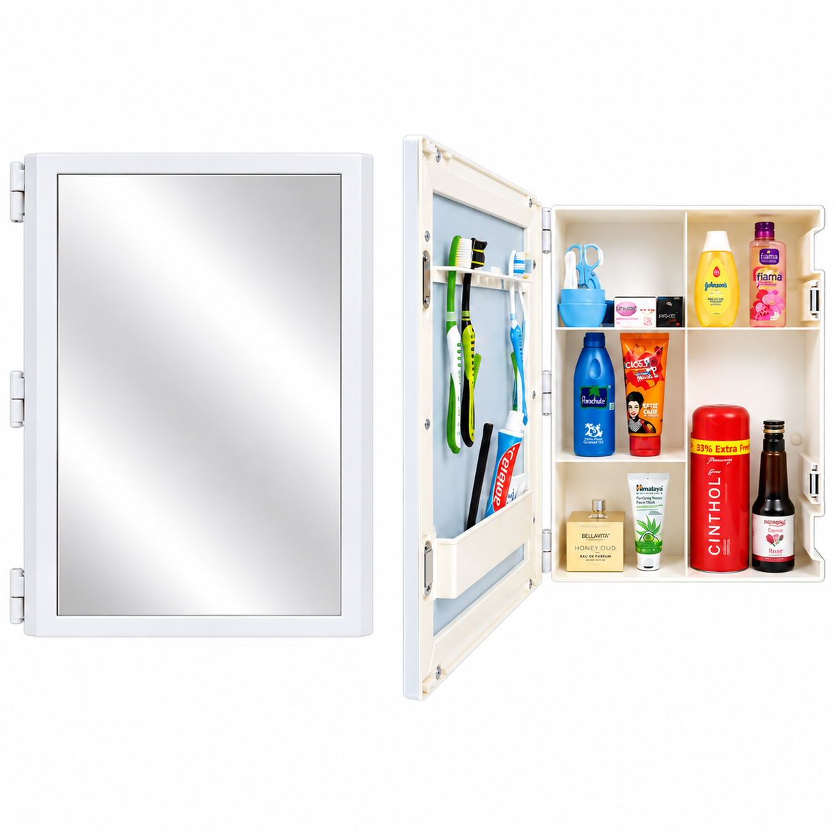 Realbath Multipurpose Mirror Bathroom Cabinet Organizer | Bathroom Organiser | Corner Shelf Bathroom | Corner Cabinet for Bathroom Wall | Cabinets for Storage | Plastic