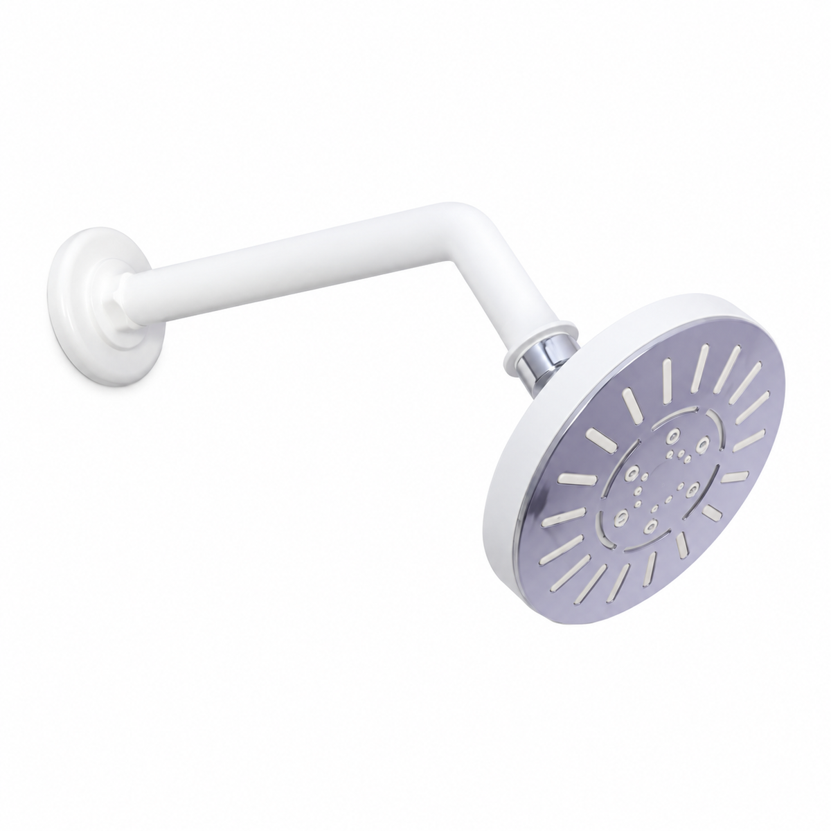 Realbath Round Over Head Shower (4 inches) Ultra Slim with Arm Square, Bath Shower Head Set, Pressure Rain Shower Head ( White ) Pack of 1