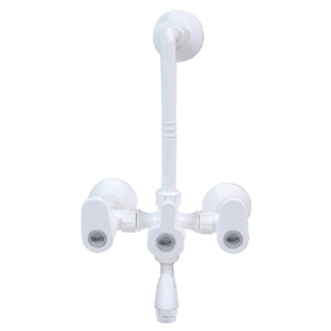 Real PTMT Wall Mixer with L-Bend & Flange | Dual-Handle Hot & Cold Water Faucet