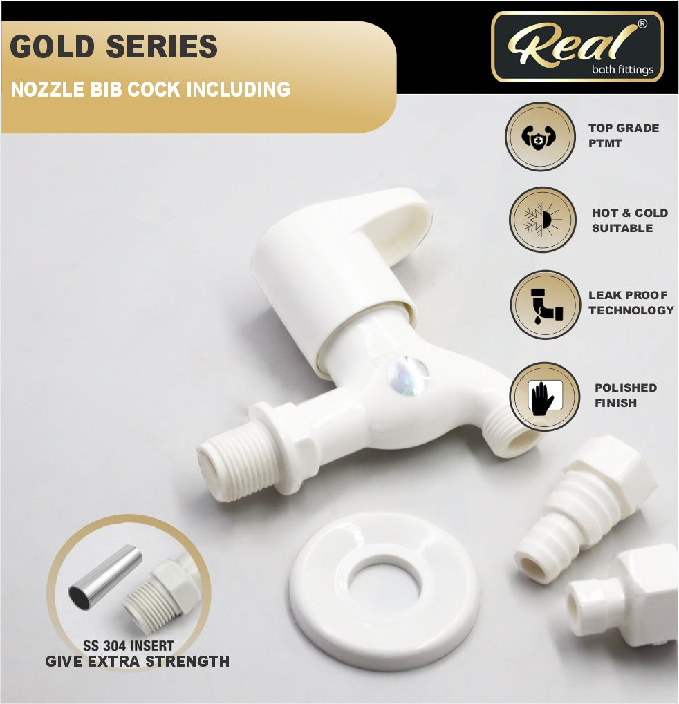 RealBath Nozzle Bib Cock with Flange | Heavy-Duty Tap for Garden & Utility Areas