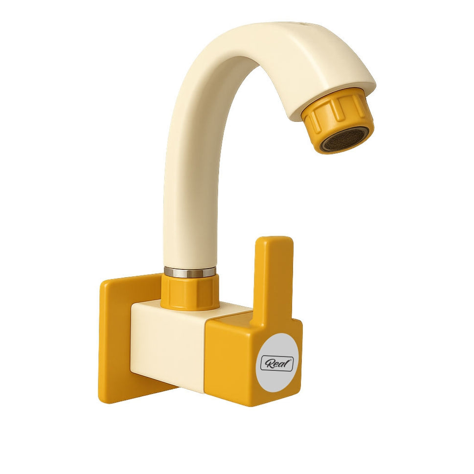Real PTMT Single Lever Basin Mixer Tap with Flange Smart Square 90 Degree Angle