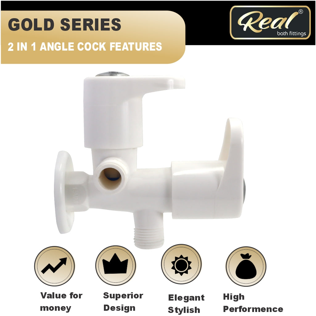 Real PTMT  2-in-1 Angle Cock with Flange Gold Series