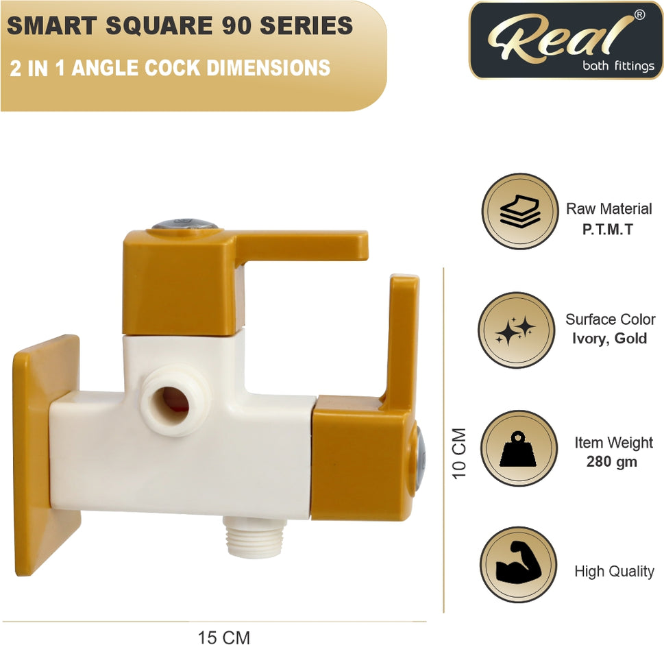 Real PTMT 2 IN 1 Angle Cock With Flange Tap with Flange Smart Square 90 Degree Angle