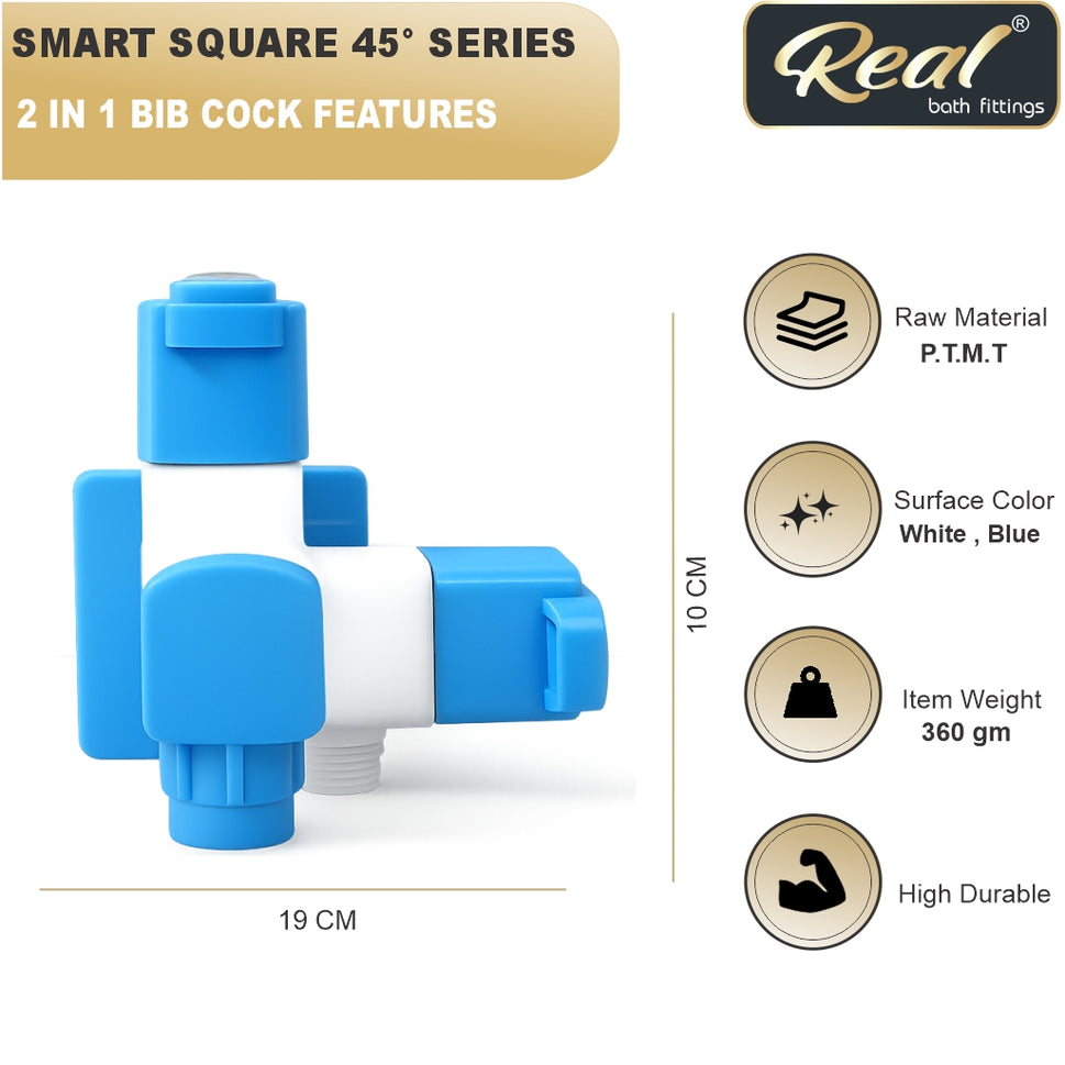 Real PTMT 2 In 1 Bib Cock Tap with Flange Smart Square 45 Degree Angle