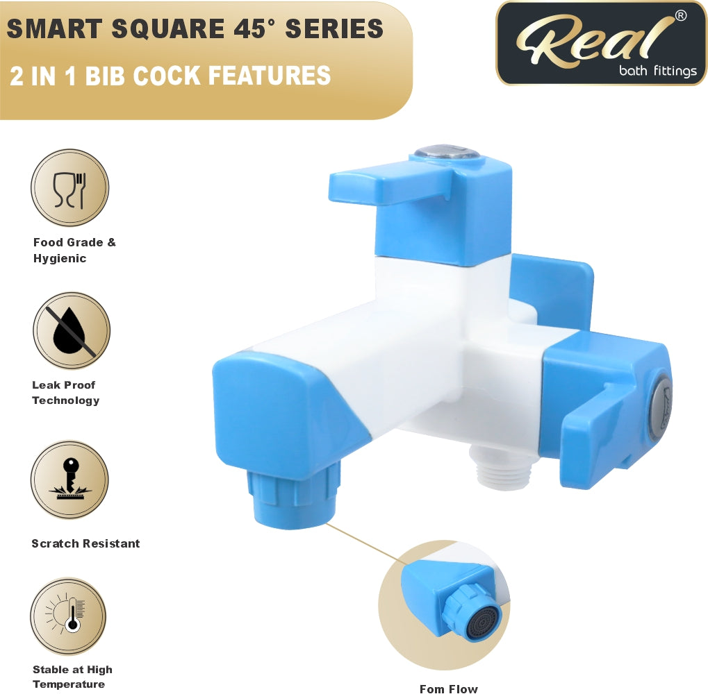 Real PTMT 2 In 1 Bib Cock Tap with Flange Smart Square 45 Degree Angle