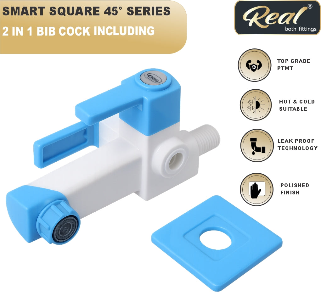 Real PTMT 2 In 1 Bib Cock Tap with Flange Smart Square 45 Degree Angle