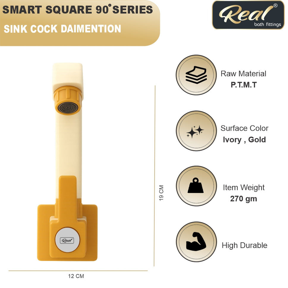Real PTMT Single Lever Basin Mixer Tap with Flange Smart Square 90 Degree Angle