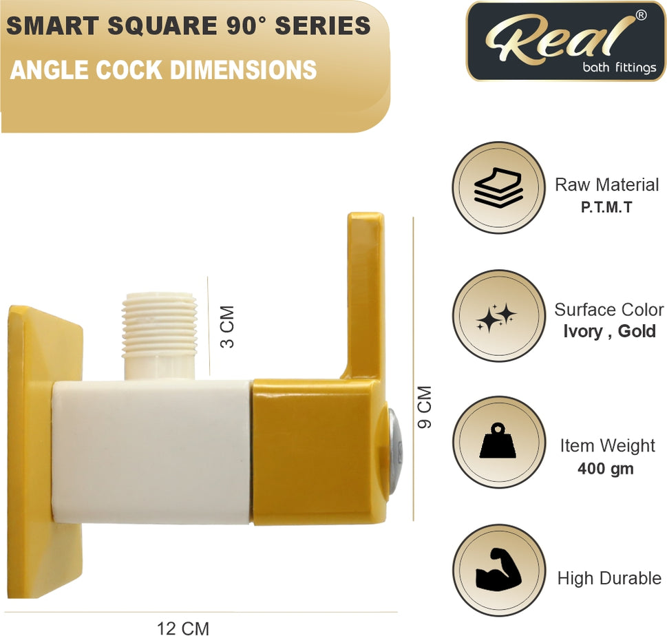 Real PTMT Angle Cock Tap with Flange Smart Square 90 Degree Angle
