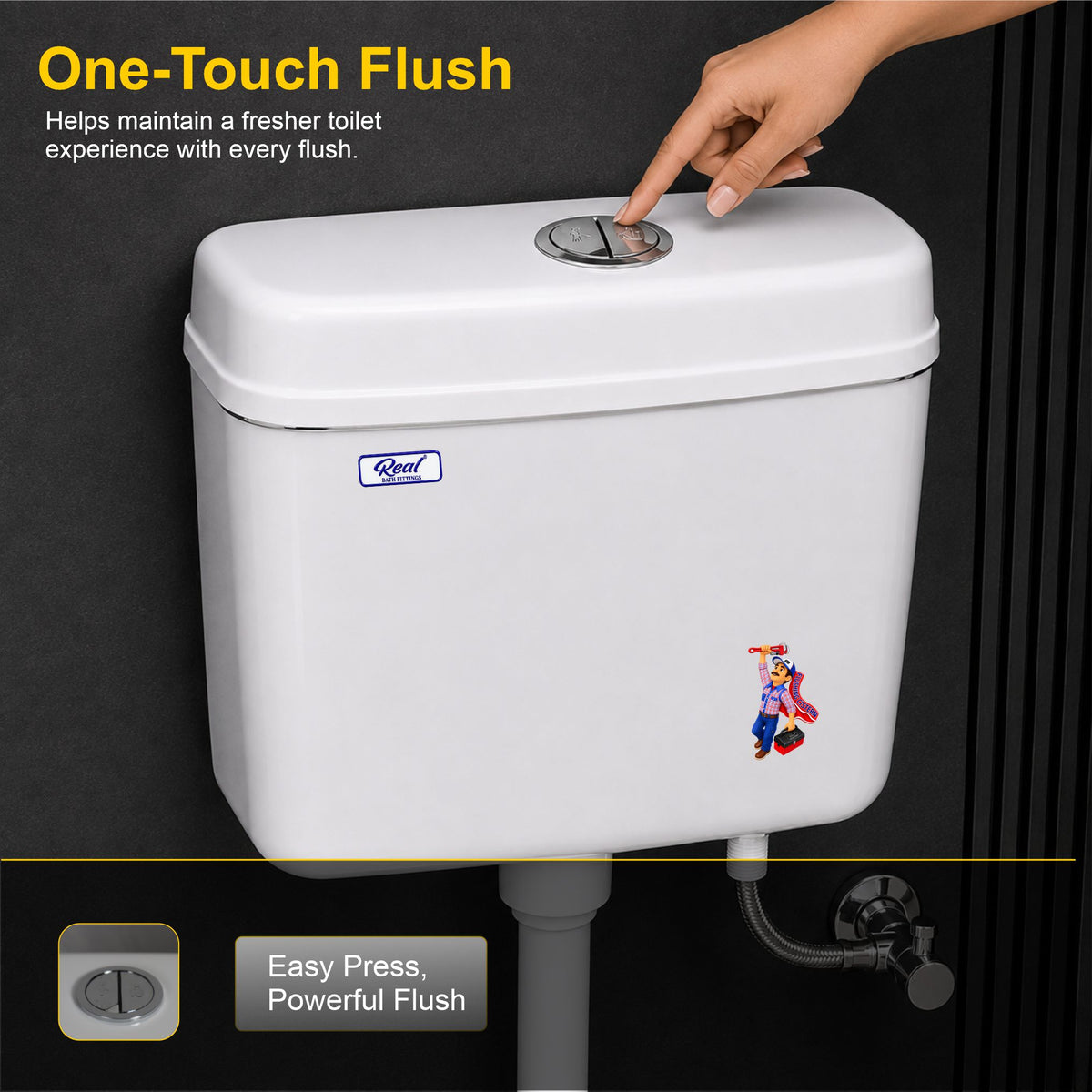 Realbath Apple Centerpush Flushing Cistern for Toilet with 8 Ltr Water Capacity/Flushing Cistern for Bathroom/Polypropylene Toilet Flush Tank