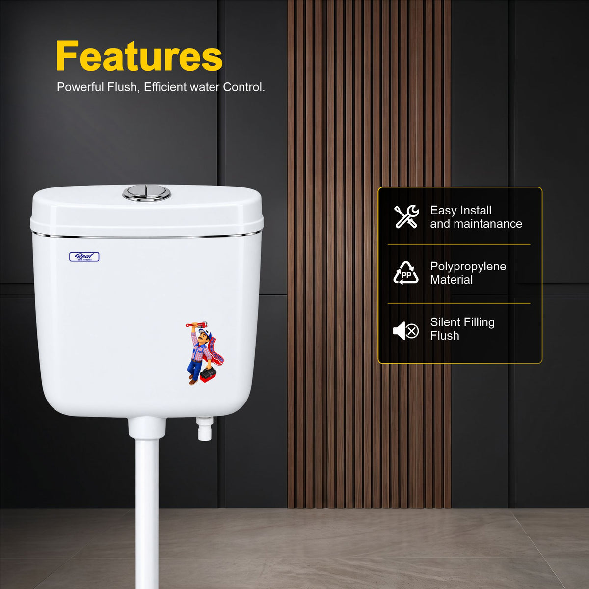 Realbath Apple Centerpush Flushing Cistern for Toilet with 8 Ltr Water Capacity/Flushing Cistern for Bathroom/Polypropylene Toilet Flush Tank