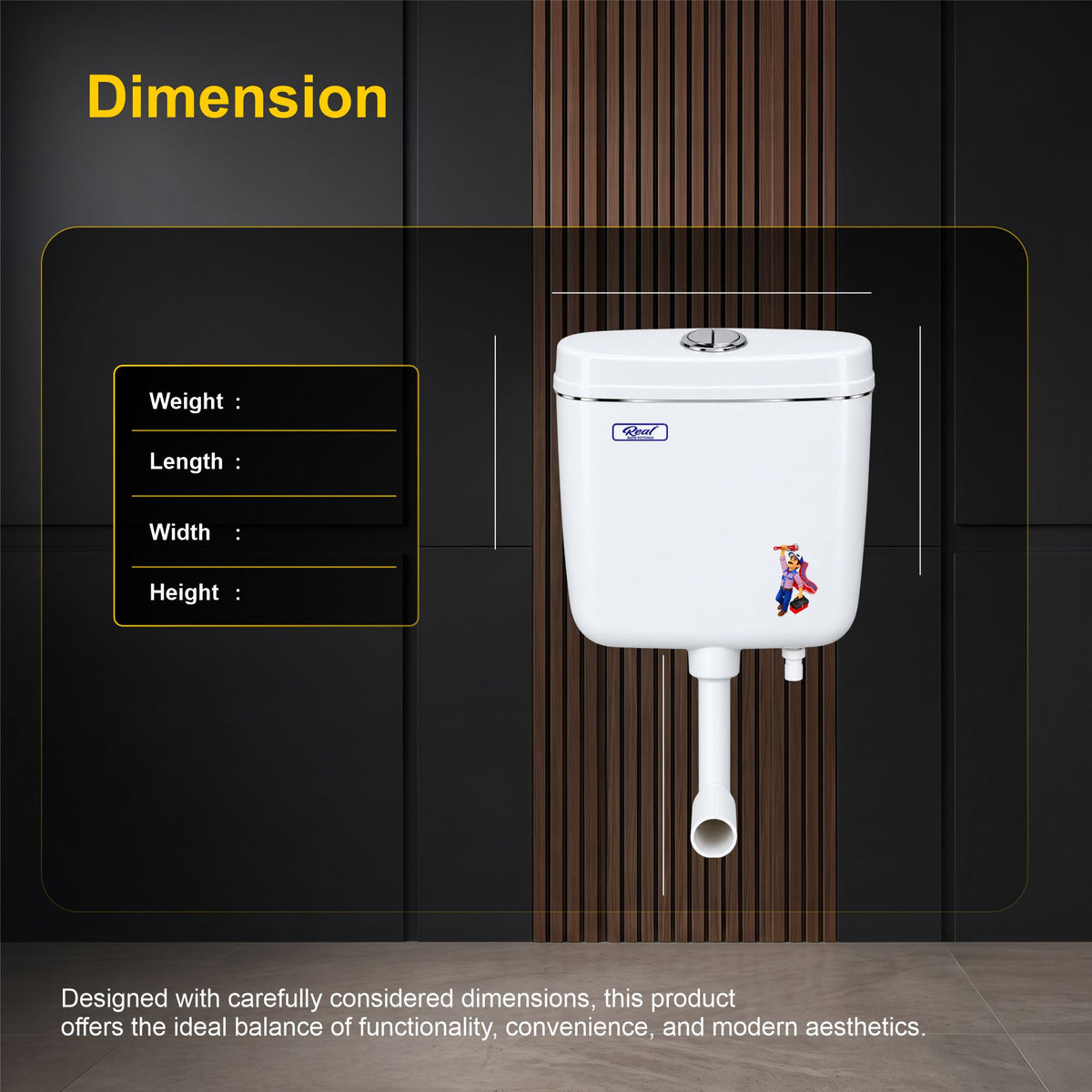 Realbath Apple Centerpush Flushing Cistern for Toilet with 8 Ltr Water Capacity/Flushing Cistern for Bathroom/Polypropylene Toilet Flush Tank