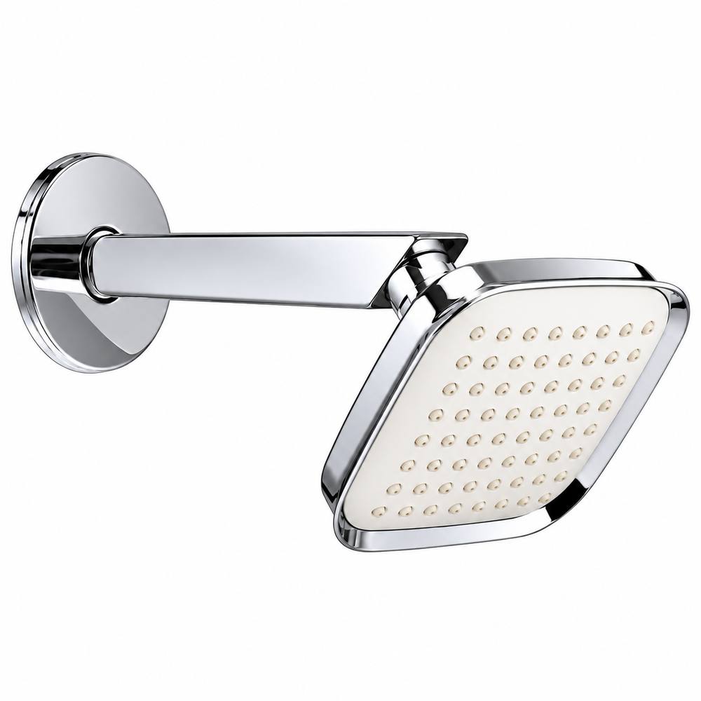 Realbath Square Hver Head Shower (4 inches) Ultra Slim with Arm Square, Bath Shower Head Set, Pressure Rain Shower Head ( Silver ) Pack of 1