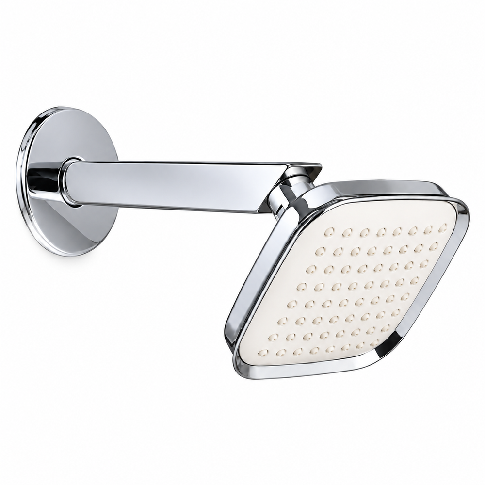 Realbath Round Hver Head Shower (4 inches) Ultra Slim with Arm Square, Bath Shower Head Set, Pressure Rain Shower Head ( Silver ) Pack of 1