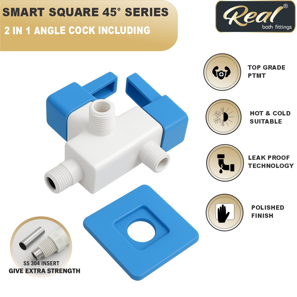 Real PTMT 2 In 1 Angle Cock Tap with Flange Smart Square 45 Degree Angle