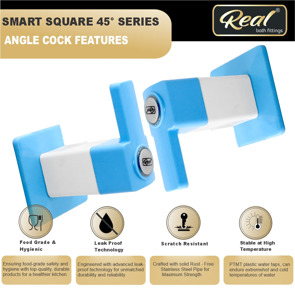 Real PTMT Angle Cock Tap with Flange Smart Square 45 Degree Angle