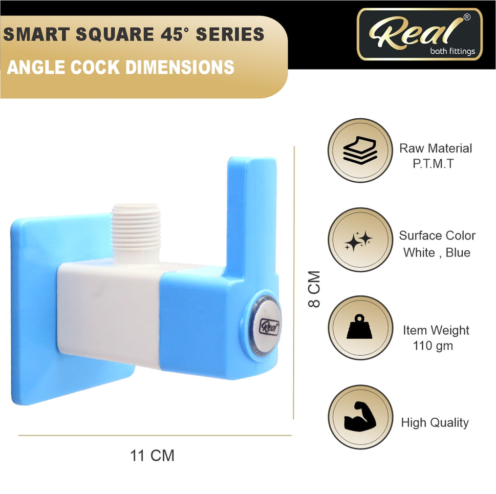 Real PTMT Angle Cock Tap with Flange Smart Square 45 Degree Angle