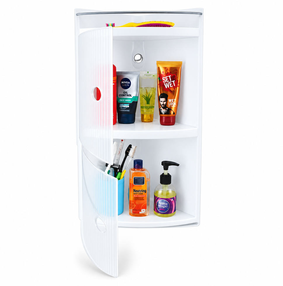Realbath Multipurpose Bathroom Cabinet Organizer | Bathroom Organiser | Corner Shelf Bathroom | Corner Cabinet for Bathroom Wall | Cabinets for Storage | Plastic
