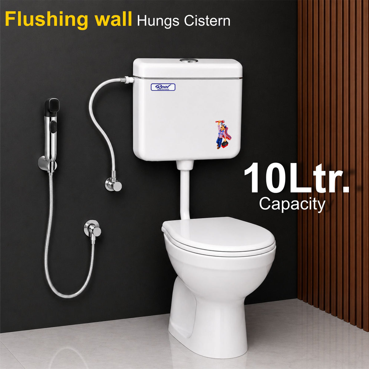 Realbath Compaq Center Push Cistern for Toilet with 10 Ltr Water Capacity/Flushing Cistern for Bathroom/Polypropylene Toilet Flush Tank