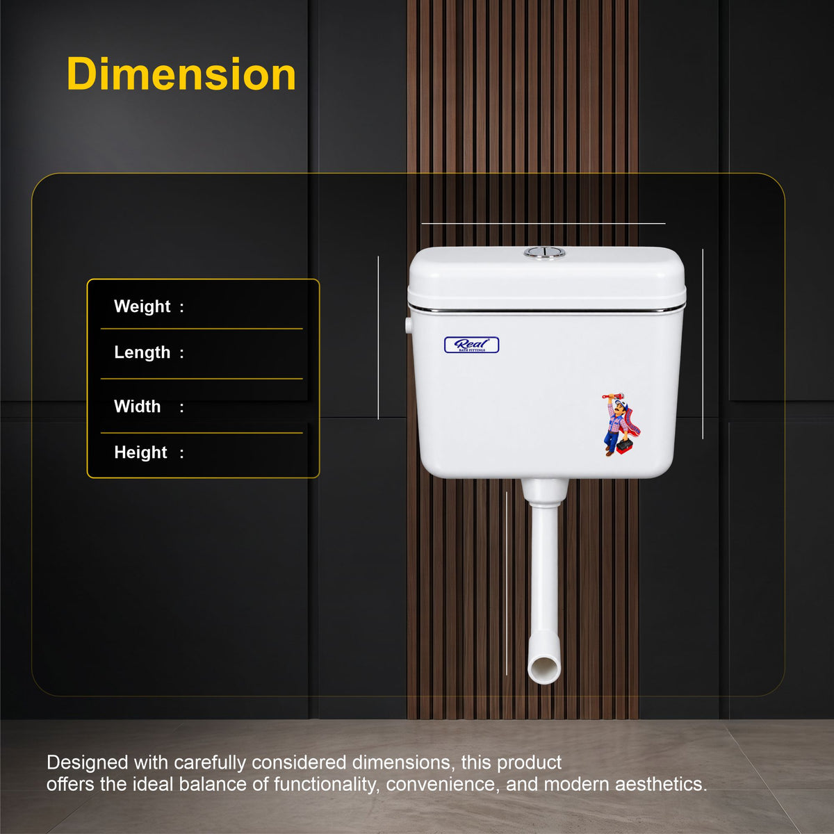 Realbath Compaq Center Push Cistern for Toilet with 10 Ltr Water Capacity/Flushing Cistern for Bathroom/Polypropylene Toilet Flush Tank