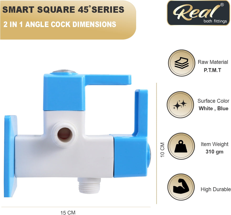 Real PTMT 2 In 1 Angle Cock Tap with Flange Smart Square 45 Degree Angle