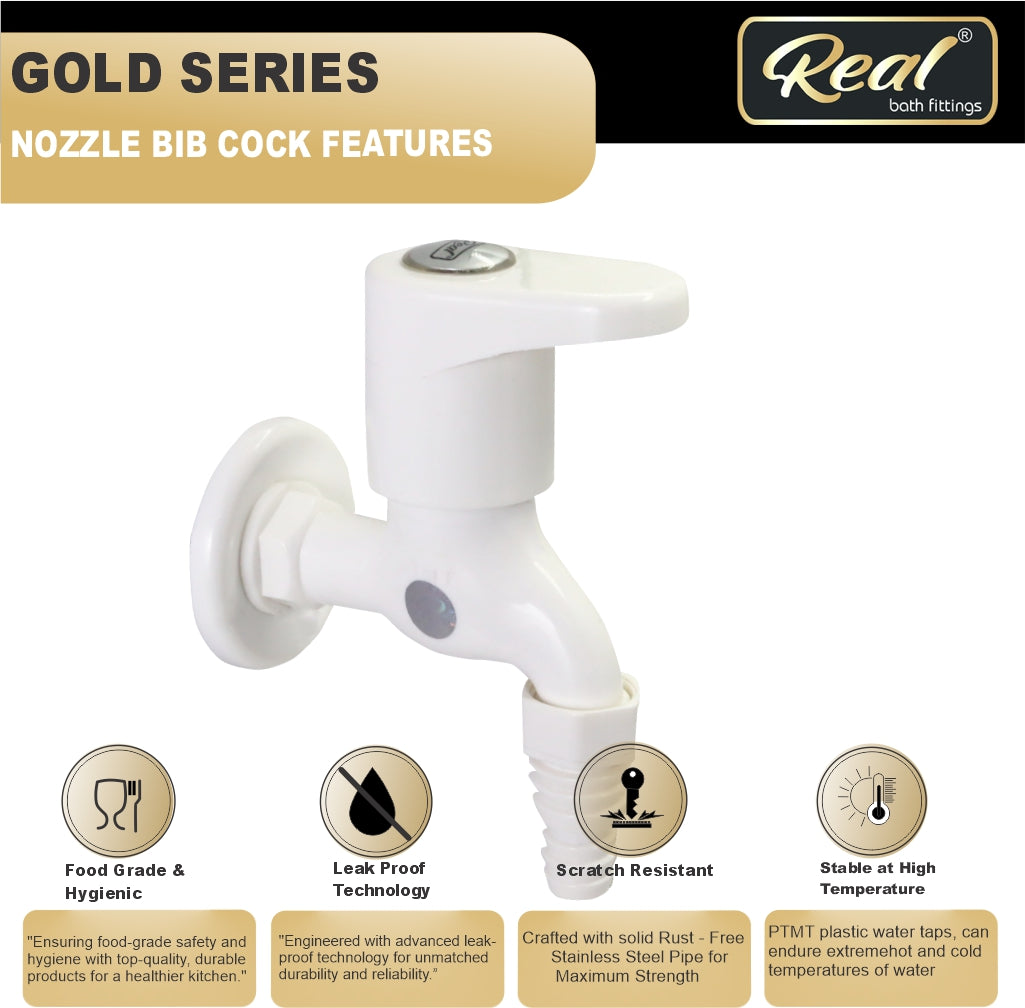 RealBath Nozzle Bib Cock with Flange | Heavy-Duty Tap for Garden & Utility Areas