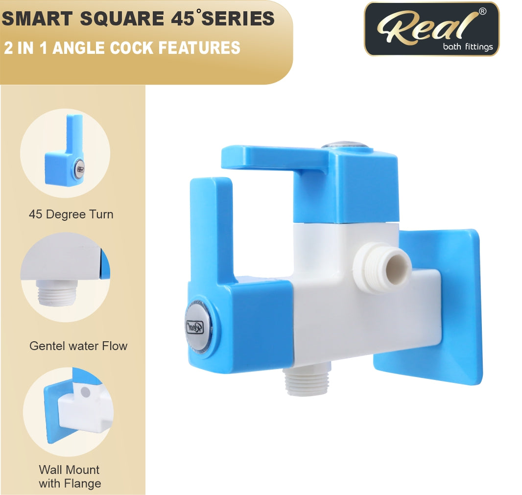 Real PTMT 2 In 1 Angle Cock Tap with Flange Smart Square 45 Degree Angle