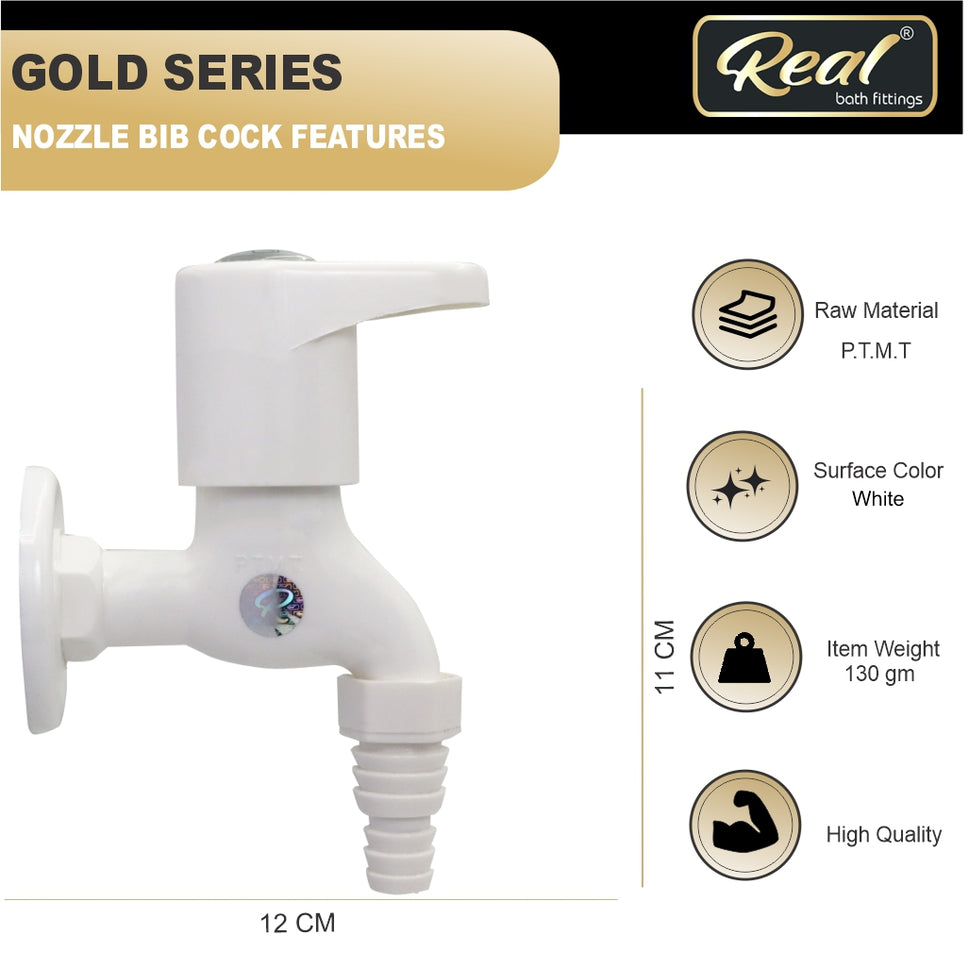 RealBath Nozzle Bib Cock with Flange | Heavy-Duty Tap for Garden & Utility Areas