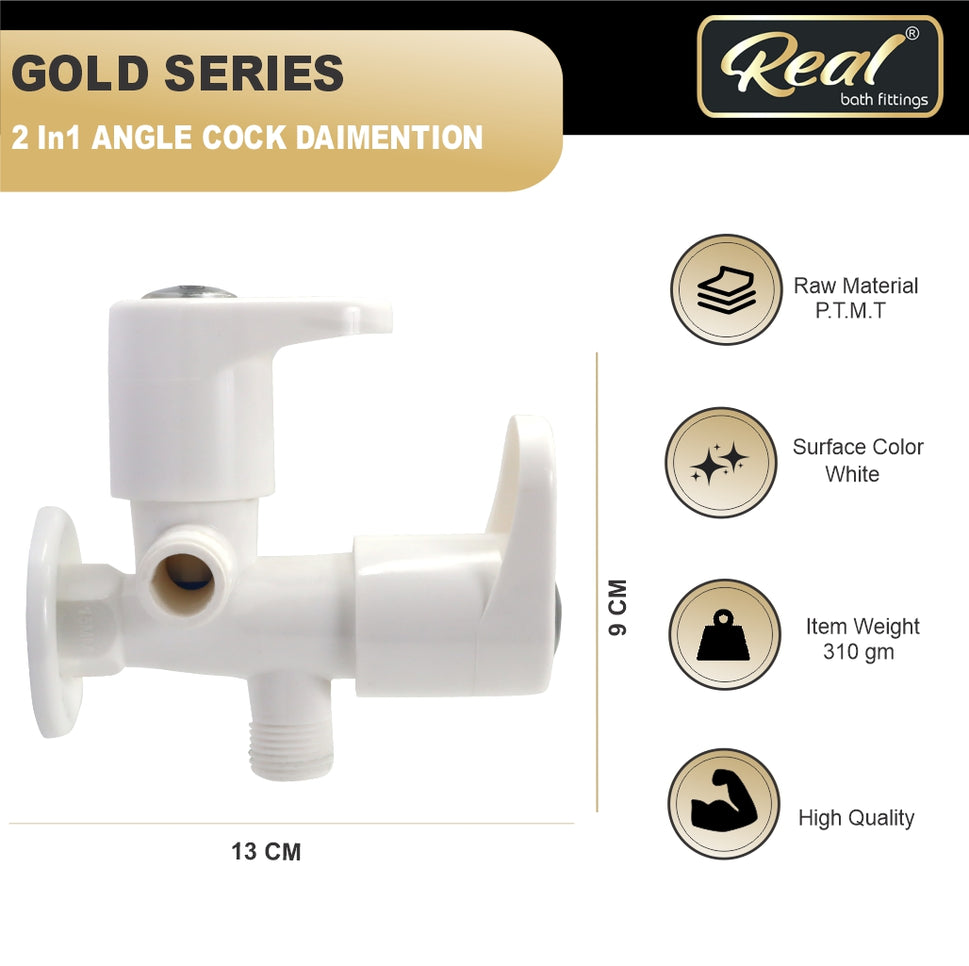Real PTMT  2-in-1 Angle Cock with Flange Gold Series